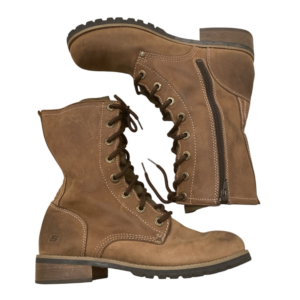Vintage Y2K Skechers Leather Mid-Calf Lace Up Combat Boots Brown Women’s 7.5 - Picture 6 of 12